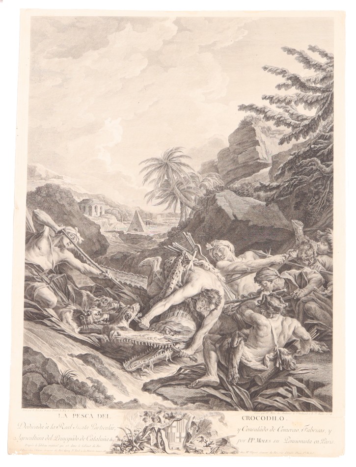 Crocodiles hunting. Moles, Pasqual Pere (1741-1797) - Bouchardon. 1774. Precio: 750€