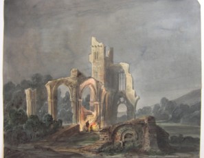 Paisaje nocturno con monasterio en ruinas