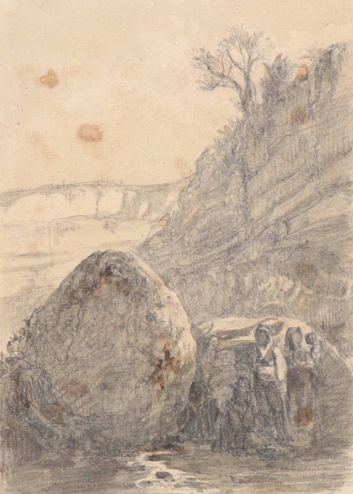 Landscape with characters and stones. Rigalt i Farriols, Lluís (1814-1894). Circa 1875. Precio: 700€