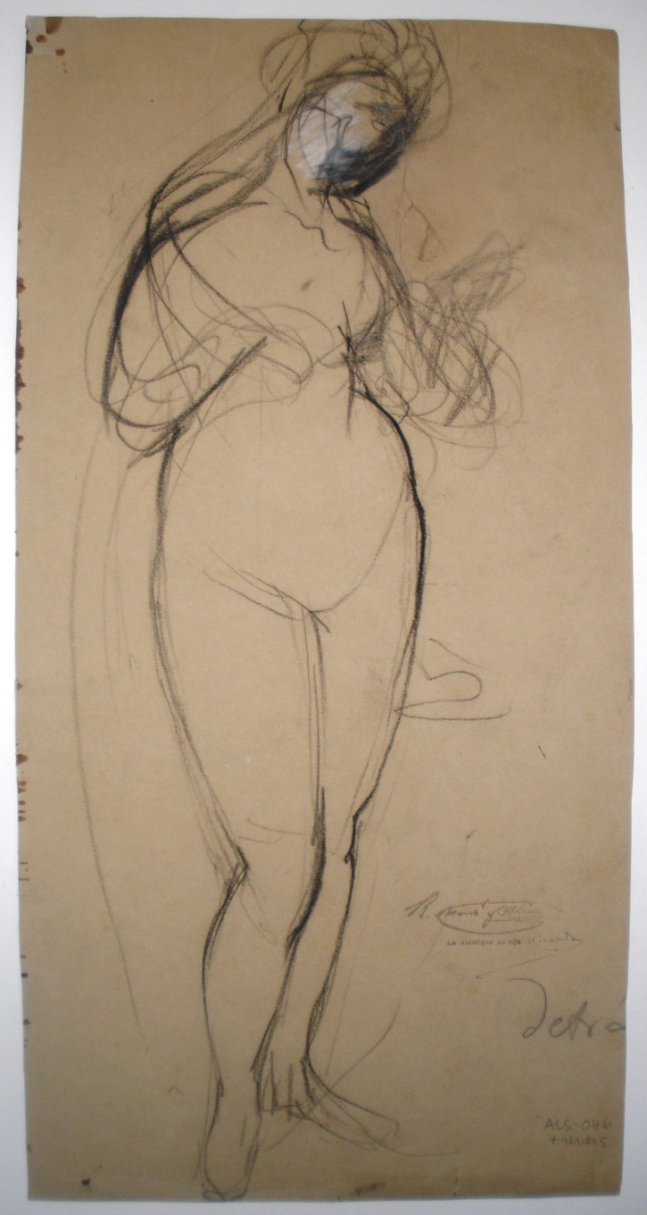 Estudio de desnudo estirado (verso) y desnudo de pie (reverso). Martí Alsina, Ramón. Circa 1850-1860