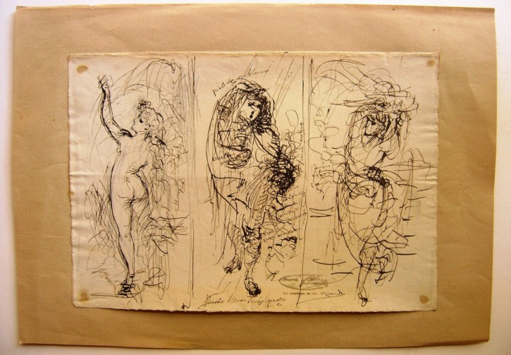 Estudios de tres figuras en movimiento. Martí Alsina, Ramón. Circa 1875-1880