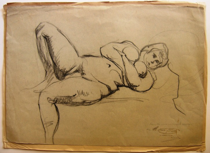 Sketch of a laying woman. Martí Alsina, Ramón (1826-1894). Circa 1865-1870