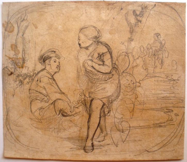Sketch of a couple in a garden. Martí Alsina, Ramón. Circa 1855-1865