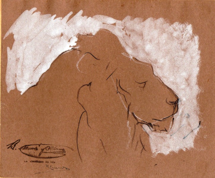 Sketch of a lion's hed on profile. Martí Alsina, Ramón. Circa 1862