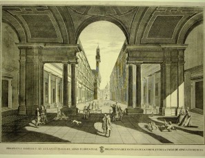 Perspective of the enter of the court and the street of Arno in Florence