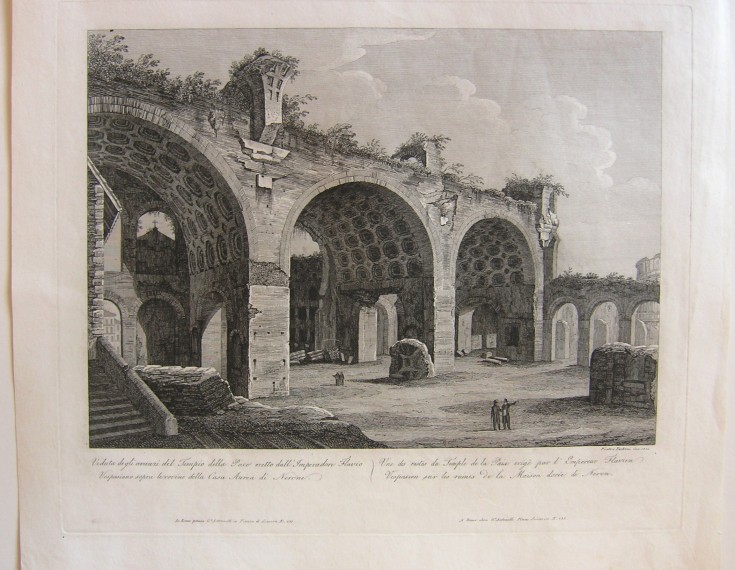 Veduta degli avanzi del Tempio della Pace eretto da’ll Imperatore Flavio Vespasiano sopra le rovine della Casa Aurea di Nerone. Parboni, Pietro (1783-1841) - Antonelli, G.. 1825. Precio: 350€