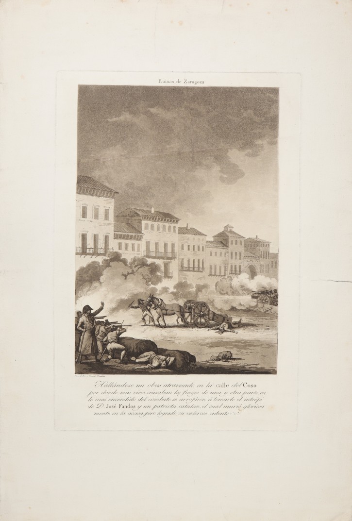 Hallándose un obús atravesado en la calle del Coso.... Brambila, Fernando (1763-1832) - Gálvez, Juan (1774-1846). 1812. Precio: 800€