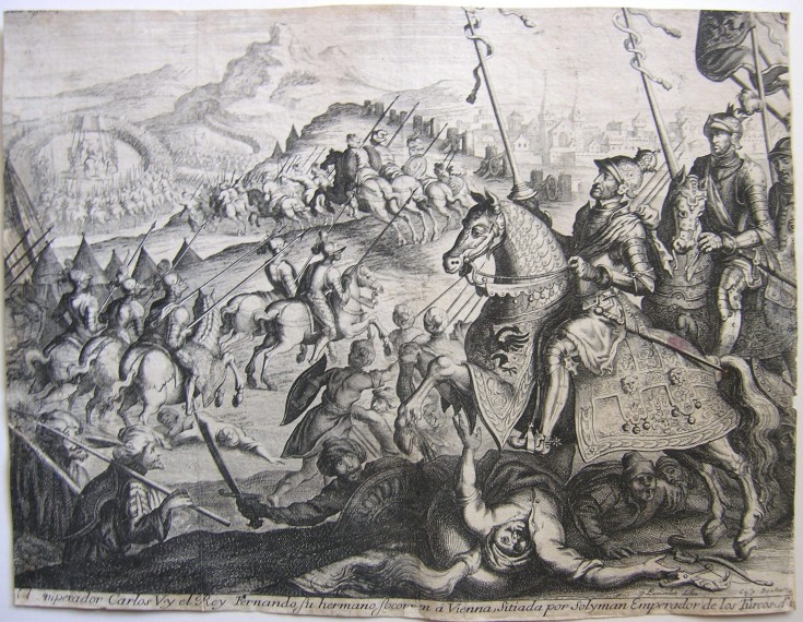 El Emperador Carlos V y el Rey Fernando su hermano socorren á Vienna, sitiada por Solyman Emperador de los Turcos