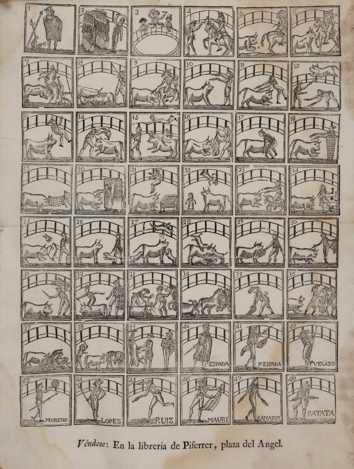 Without title. "Auca de las corridas de toros realizada en motivo de la llegada de Carlos IV a Barcelona".. Piferrer. 1802. Precio: 100€