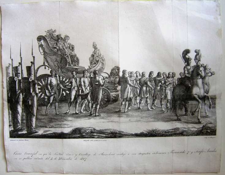 Carro triunfal en que la Lealtad, Amor y Vasallage de Barcelona condujo a sus Augustos Soberanos Fernando y Josefa Amalia, en su pública entrada del 4 de Diciembre de 1827