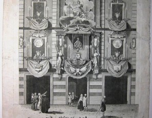 Frontispicio adornado é iluminado â que acompañó un Coro de Musica en las 3 noches de 8, 9, y 10 de Dizbrede 1783 con motivo de celebrarse el feliz Nacimto de los dos serenissimos SSresInfantes (sigue)