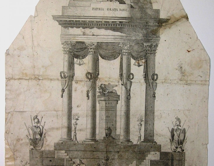 Vista Geometrica del Tumulo construido en la Parroquial de Santa Maria del Mar de Barcelona en las Honras del Excmo Sr. Capitan General D. Luis de Lucy el dia 6 de Julio de 1820