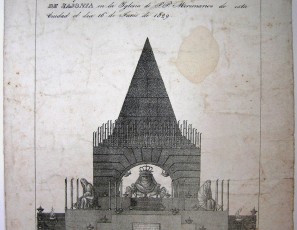 Cenotafio erigido por la Rl Junta de comercio en las exequias celebradas para la Reina Nª Sª Dª  Maria Josefa Amalia de Sajonia en la Iglesia de los PP. Mercenarios de esta ciudad el dia 16 de Junio de 1829