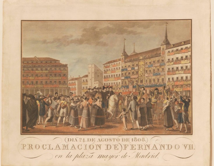 Día 24 de agosto de 1808. Proclamación de Fernando VII en la Plaza Mayor de Madrid. González Velázquez, Zacarías (1763-1834) - Ametller, Blas (1768-1841). 1813