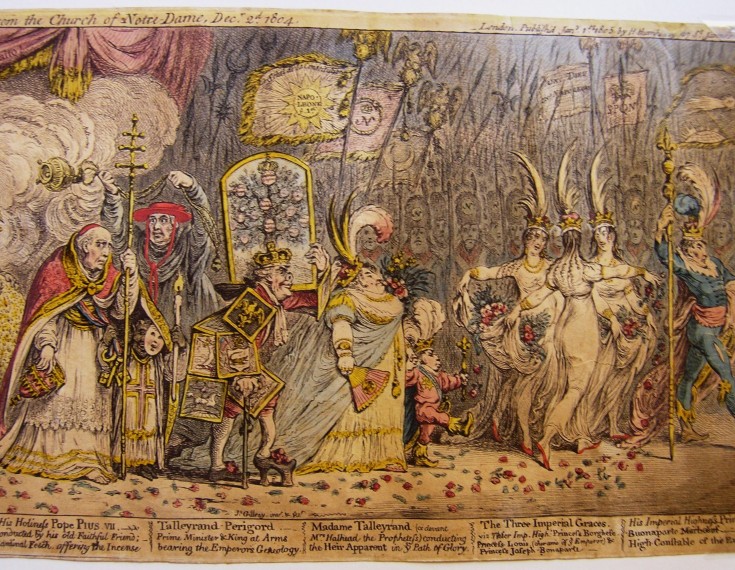 The grand coronation procession of Napoleone the 1st, Emperor of France, from the Church of Notre-Dame, Decr. 2d. 1804. Gillray, James - Humphrey, Hannah.  1 de enero de 1805