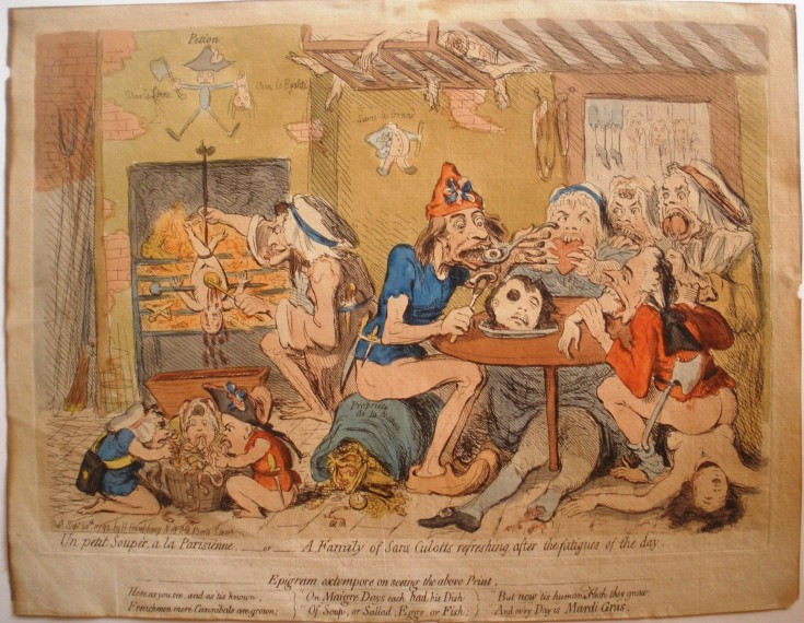 Un petit Soupèr a la Parisiene; or A Family of Sans Gullots refreshing after the fatigues of the day. Gillray, James - Humphrey, G.. 20 septiembre 1792