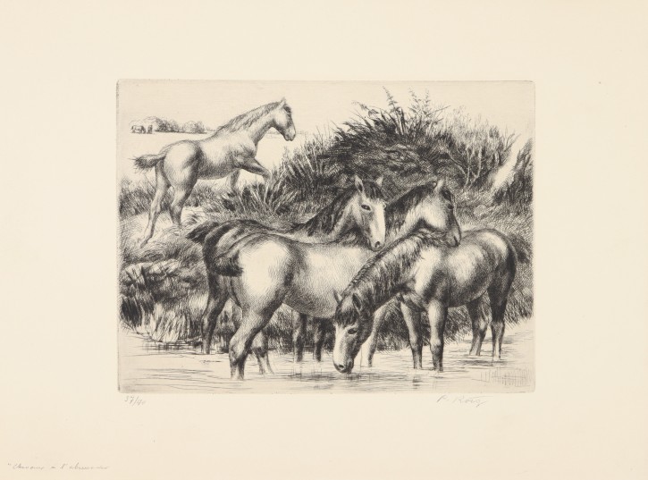 Chevaux a l’abreuvoir. Roig i Cisa, Pau (1879-1955) - Sagot, Edouard (1857-1917). 1925. Precio: 700€