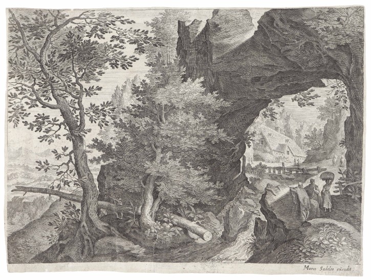 Paisaje con río y figuras. Stevens, Pieter (1567-1624?) - Sadeler, Marcus Christoph (1614-1660). Circa 1620. Precio: 300€