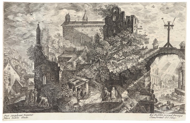 Paisaje de pueblo con figuras. Sadeler II, Aegidius (1570-1629) - Stevens, Pieter (1567-1624?) - Sadeler, Marcus Christoph (1614-1660). Circa 1620. Precio: 300€