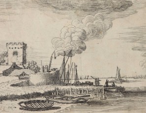 Landscape of a boat with figures