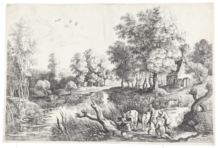 Landscape with figures and cows. Van Uden, Lucas (1595-1672) - Wyngaerde, Frans van (1614-1679). Half 17th century. Precio: 900€