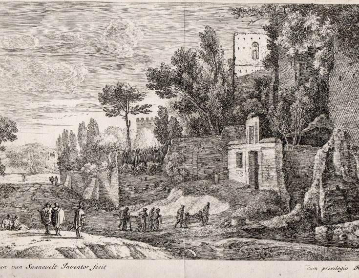 Landscape with a hospital. Van Swanevelt, Herman. Circa 1650. Precio: 400€