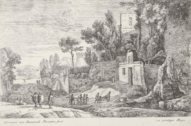 Landscape with a hospital. Van Swanevelt, Herman (1603/4-1655). Circa 1650. Precio: 400€