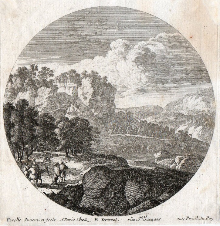 Paisaje montañoso con figuras. Pérelle, Gabriel - Drevet, Pierre. Mediados iglo XVII. Precio: 250€