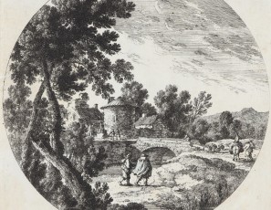 Landscape of a village and bridge