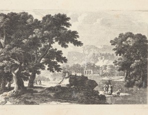 Landscape with trees, figures and village