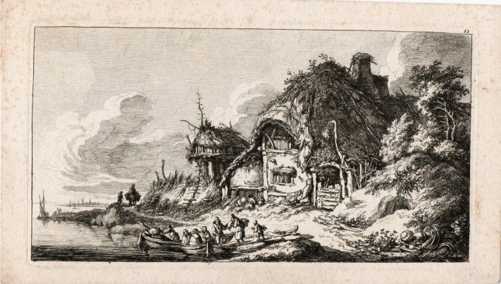Personajes en paisaje de cabañas. Weirotter, Franz Edmund. Mediados siglo XVIII