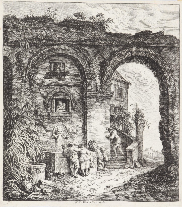 Characters around a fountain. Weirotter, Franz Edmund (1730-1771). Half 18th century. Precio: 500€