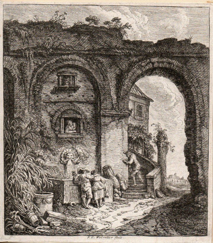 Personajes alrededor de una fuente. Weirotter, Franz Edmund. Mediados siglo XVIII. Precio: 500€