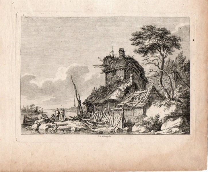 Landscape with figures and cabin near the river. Weirotter, Franz Edmund (1730-1771). Half 18th century