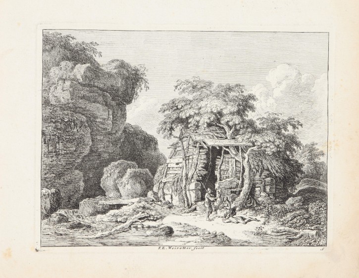 Landscape of a cabin with figures. Weirotter, Franz Edmund (1730-1771). Half 18th century. Precio: 350€