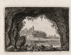 Landscape with ruins from a cave