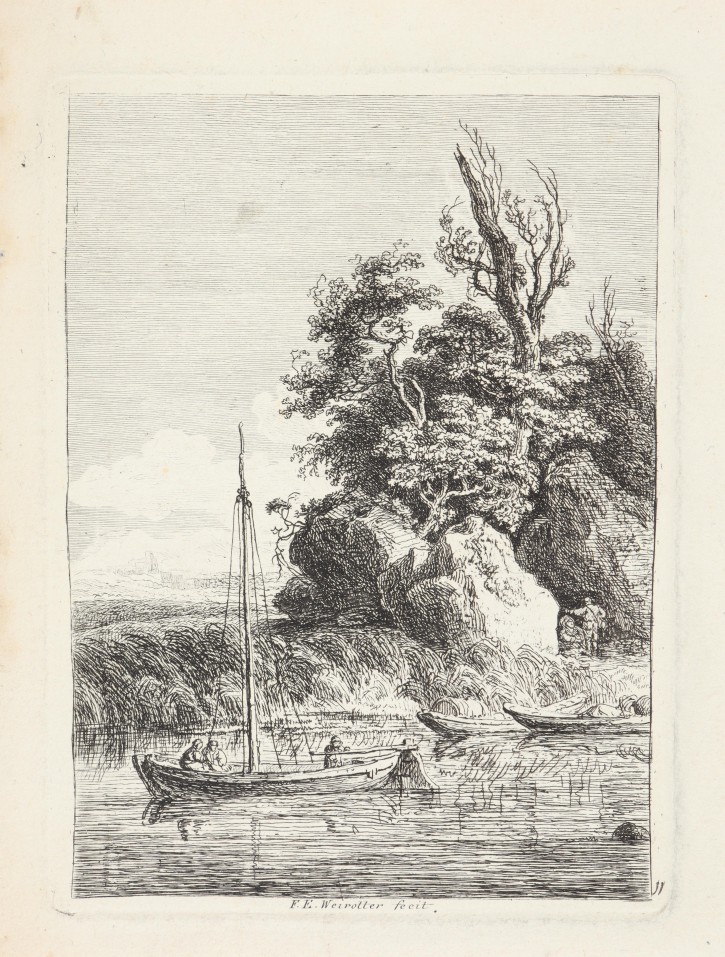 Landscape with boat and figures. Weirotter, Franz Edmund (1730-1771). Half 18th century. Precio: 250€