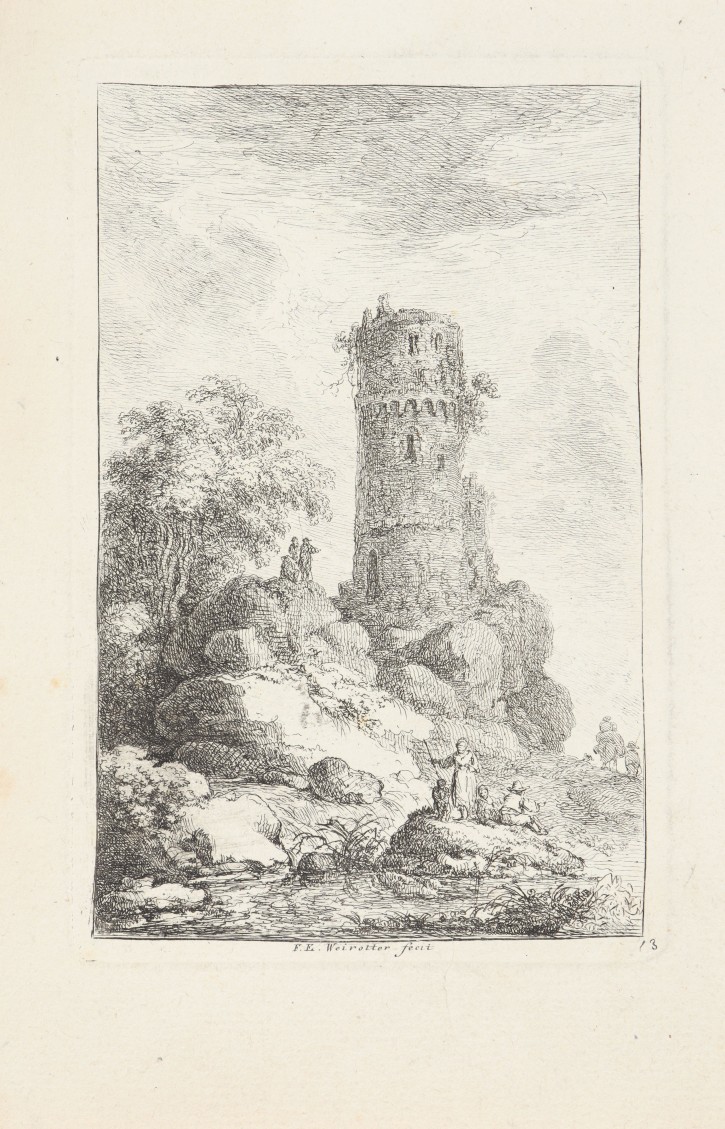 Figure near a tower. Weirotter, Franz Edmund (1730-1771). Half 18th century. Precio: 250€