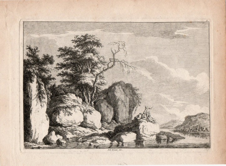 Landscape with figures and rocks. Weirotter, Franz Edmund. Half 18th century. Precio: 300€
