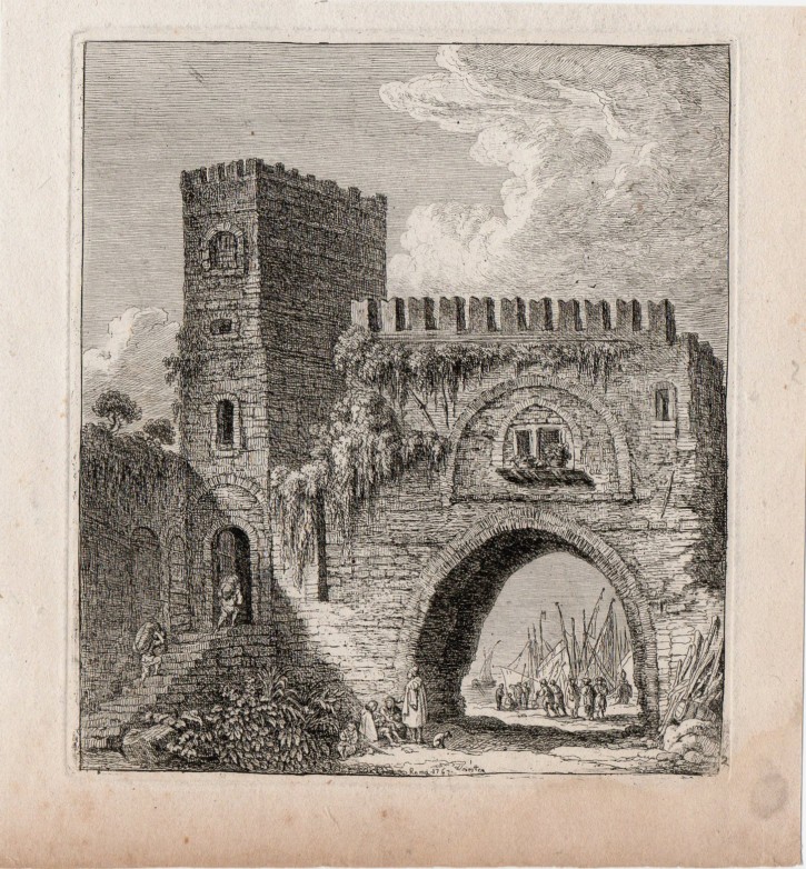 Paisaje de casa y puente con figuras. Weirotter, Franz Edmund. 1767. Precio: 300€