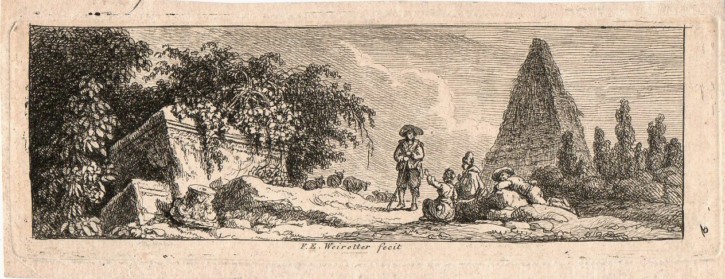 Figuras entre ruinas. Weirotter, Franz Edmund. Mediados siglo XVIII. Precio: 250€