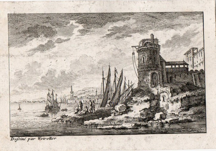 Paisaje fluvial con figuras y ciudad al fondo. Weirotter, Franz Edmund - Basan & Poignant. Circa 1760. Precio: 200€
