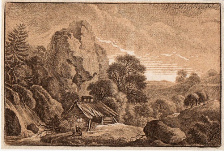 Paisaje de ermitaño en el bosque. Anónimo - Wagner, Johann Georg. Mediados siglo XVIII. Precio: 350€