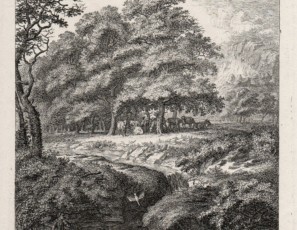 Landscape with figure reading near a river