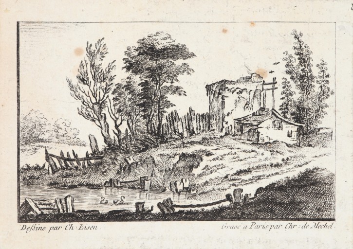 Houses near the pond. Eisen, Charles-Dominique-Joseph (1720-1778) - Challe, Charles Michel-Ange (1718-1778). Circa 1758. Precio: 200€