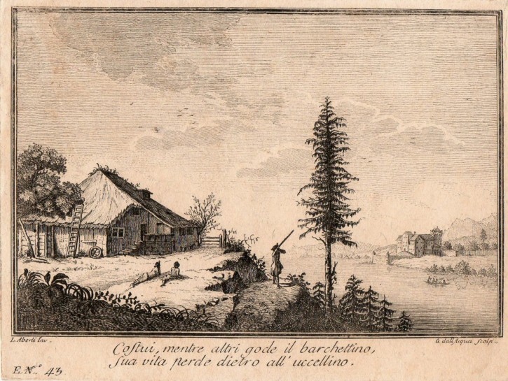 Landscape of hunting scene. Dall'Acqua, Giuseppe - Alberti, L.. Second half 18th century. Precio: 150€