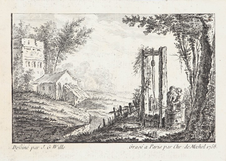 Couple drawing water from a well. Von Mechel, Christian (1737-1817) - Wille, Johann George (1715-1808). 1758. Precio: 150€