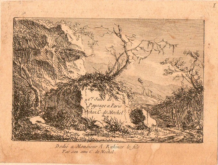 Frontpage from the work: Suite des Paysage. Anónimo - Von Mechel, Christian. Second haf 18th century. Precio: 100€