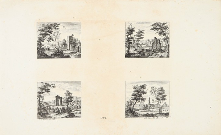 Four landscapes with landscapes and monuments. Hertel, Johann George (1700-1775) - Stockman, Johan Adam (1720-1783). Circa 1750. Precio: 200€