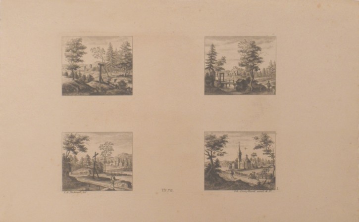 Cuatro vistas de monumentos y paisajes. Hertel, Johann George - Stockman, Johan Adam. Circa 1750. Precio: 200€